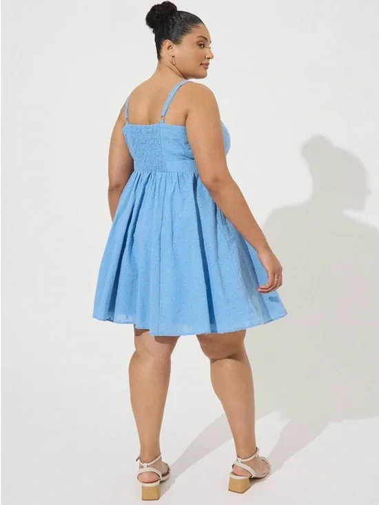 TORRID 1 Mini Embroidered Challis Tie Front Skater Pocket Dress Blissful Blue 1X - Picture 11 of 15